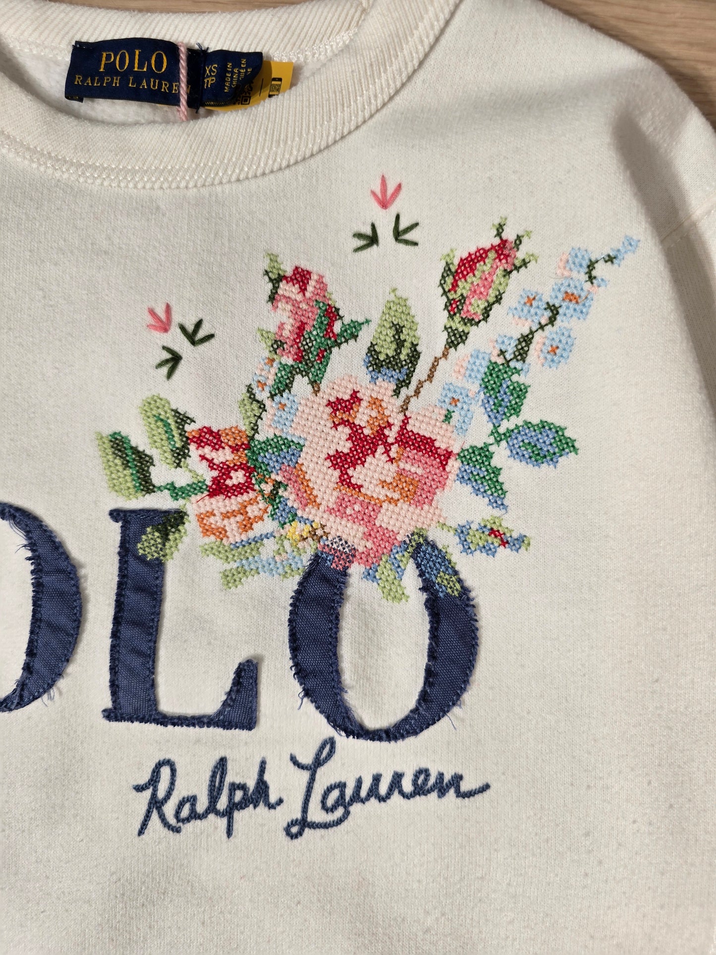 Sweat blanc brodé fleuris - XS