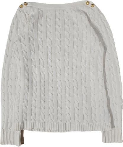 Pull en maille torsadée crème col bateau - M