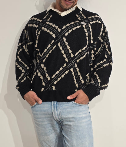Pull col V à motifs des années 80'- M/L