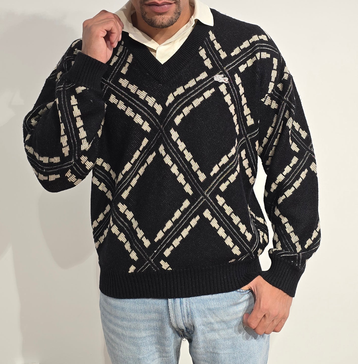 Pull col V à motifs des années 80'- M/L