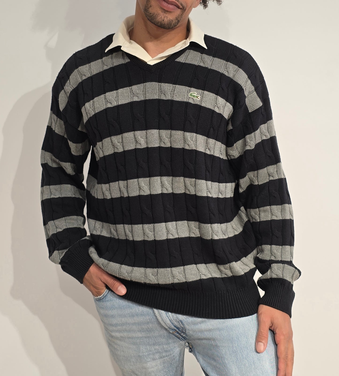 Pull col V à rayures des années 90'- M/L