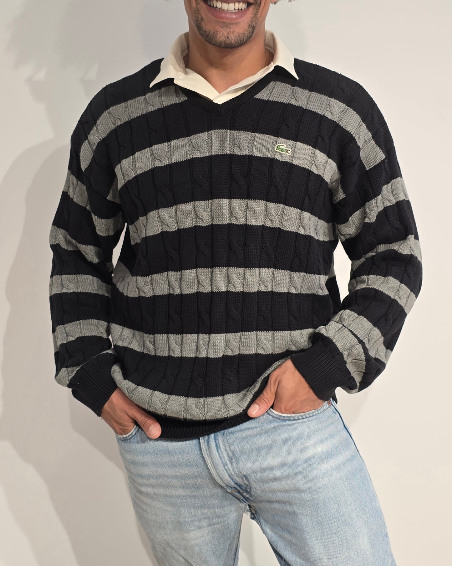 Pull col V à rayures des années 90'- M/L