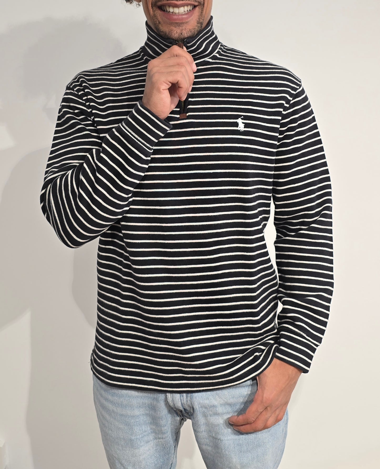 Pull camionneur à rayures noir/blanc- M