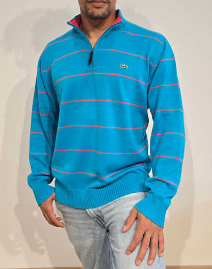 Pull camionneur bleu à rayures fushia - L