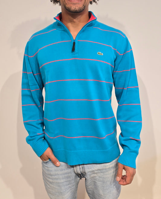 Pull camionneur bleu à rayures fushia - L