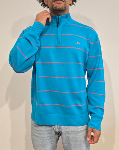 Pull camionneur bleu à rayures fushia - L