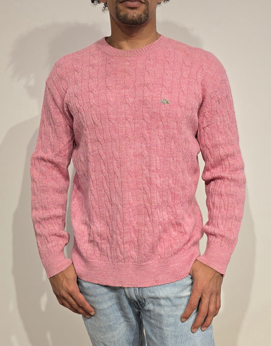 Pull en maille torsadée rose clair - M