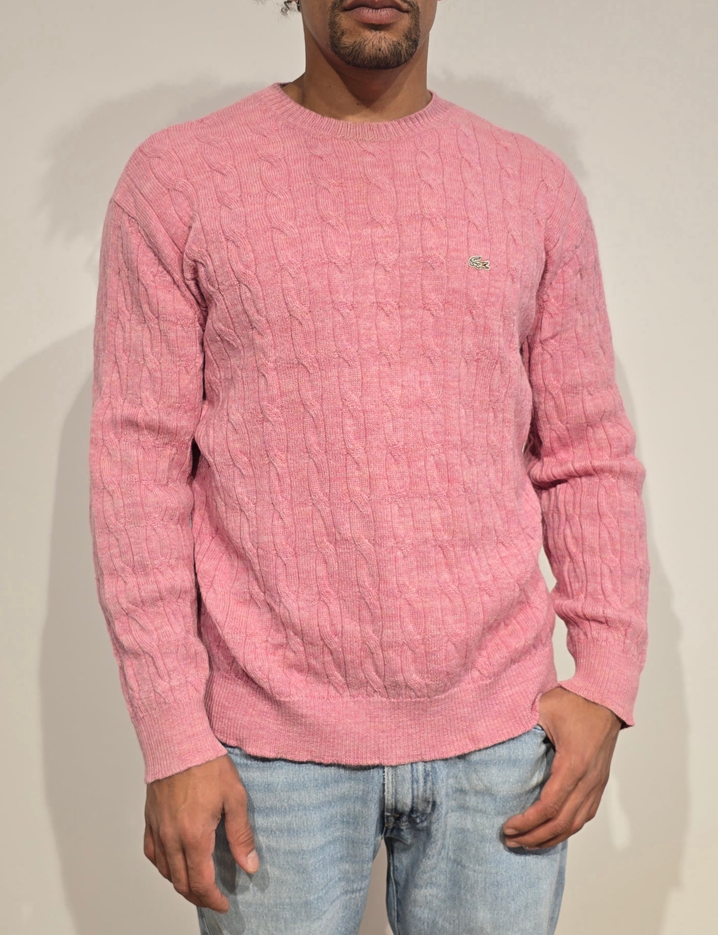 Pull en maille torsadée rose clair - M