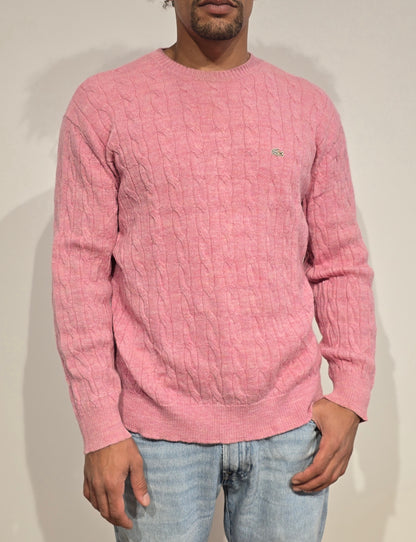 Pull en maille torsadée rose clair - M