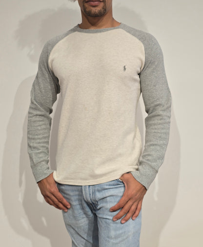 Pull léger en coton gris et blanc - S