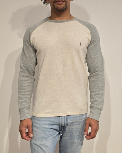 Pull léger en coton gris et blanc - S