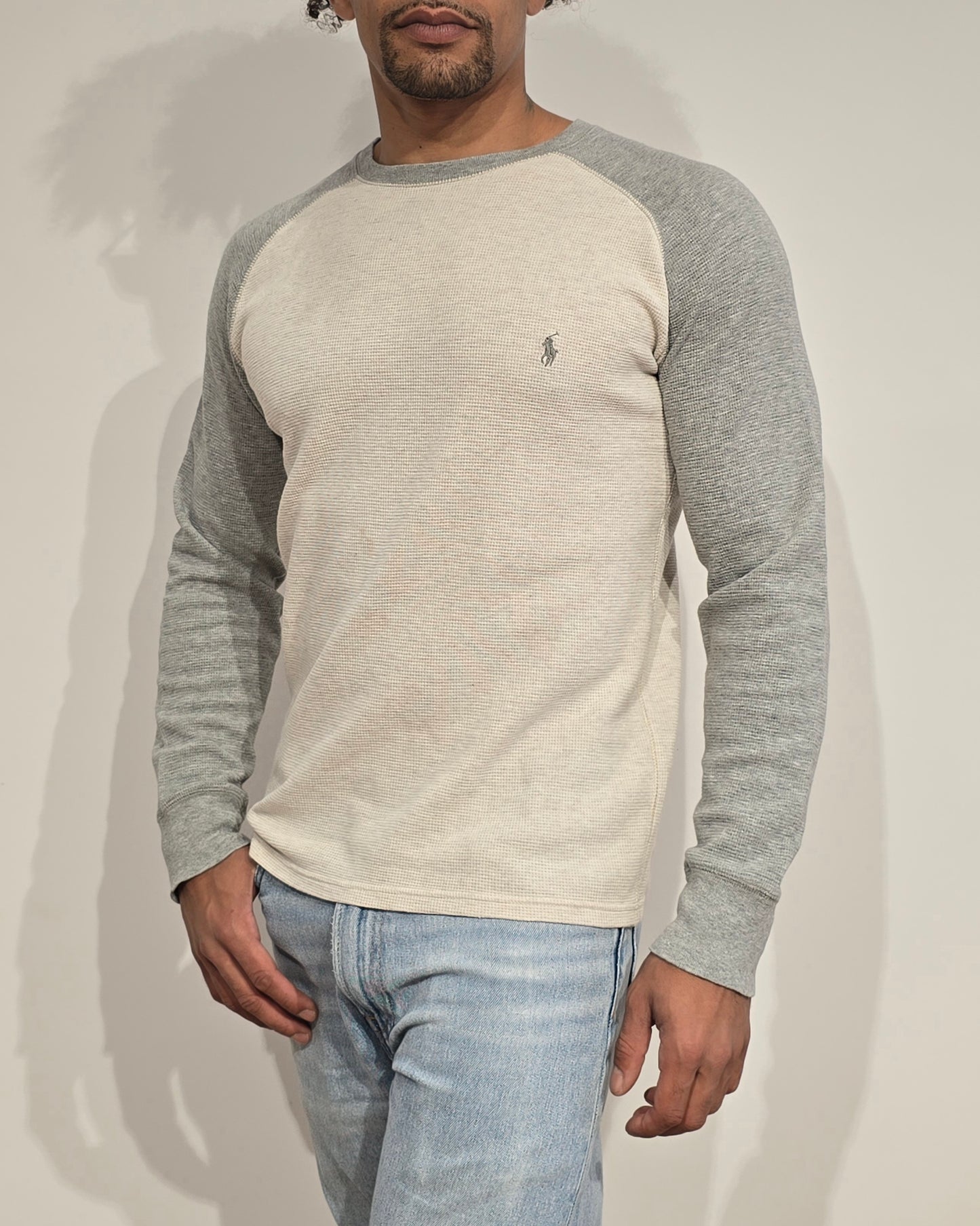 Pull léger en coton gris et blanc - S