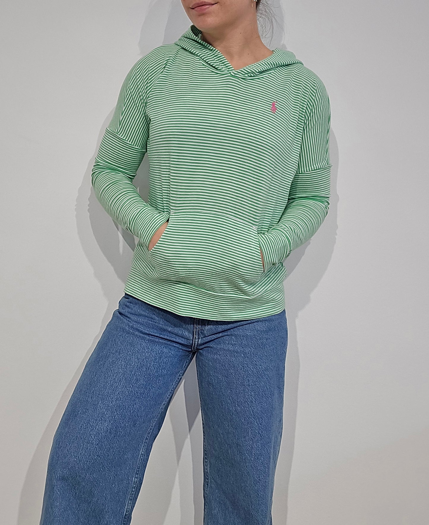 Sweat à capuche léger à rayures vertes - S