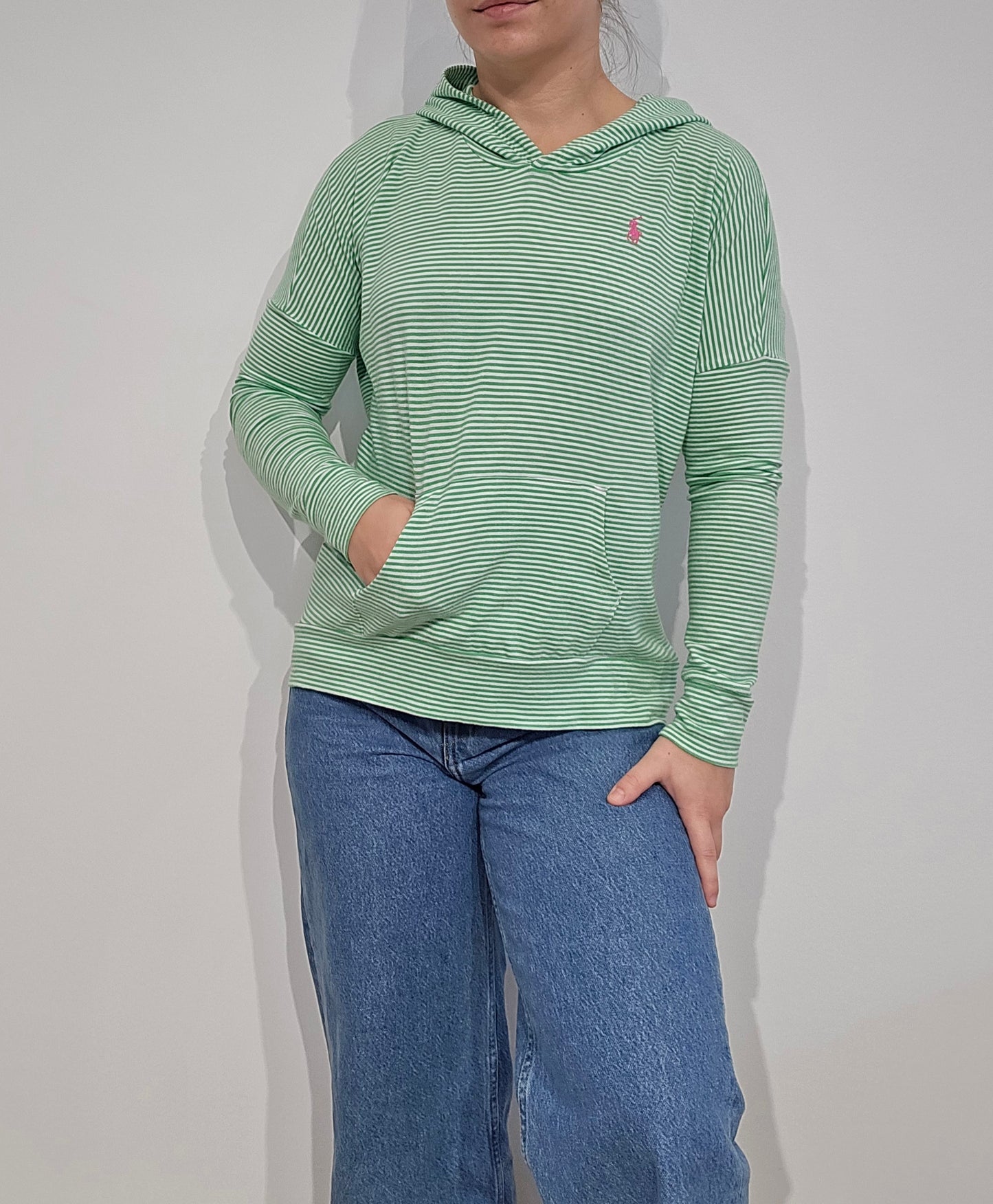 Sweat à capuche léger à rayures vertes - S