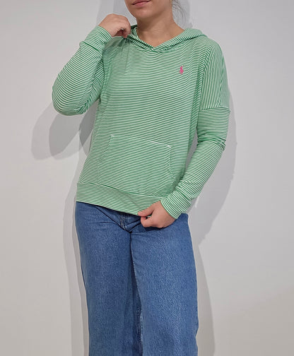 Sweat à capuche léger à rayures vertes - S