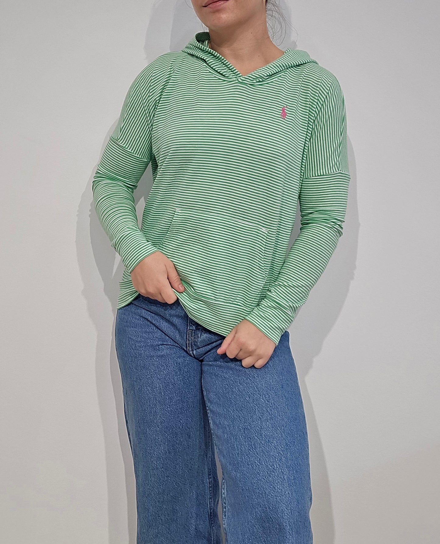 Sweat à capuche léger à rayures vertes - S