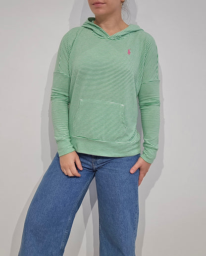 Sweat à capuche léger à rayures vertes - S