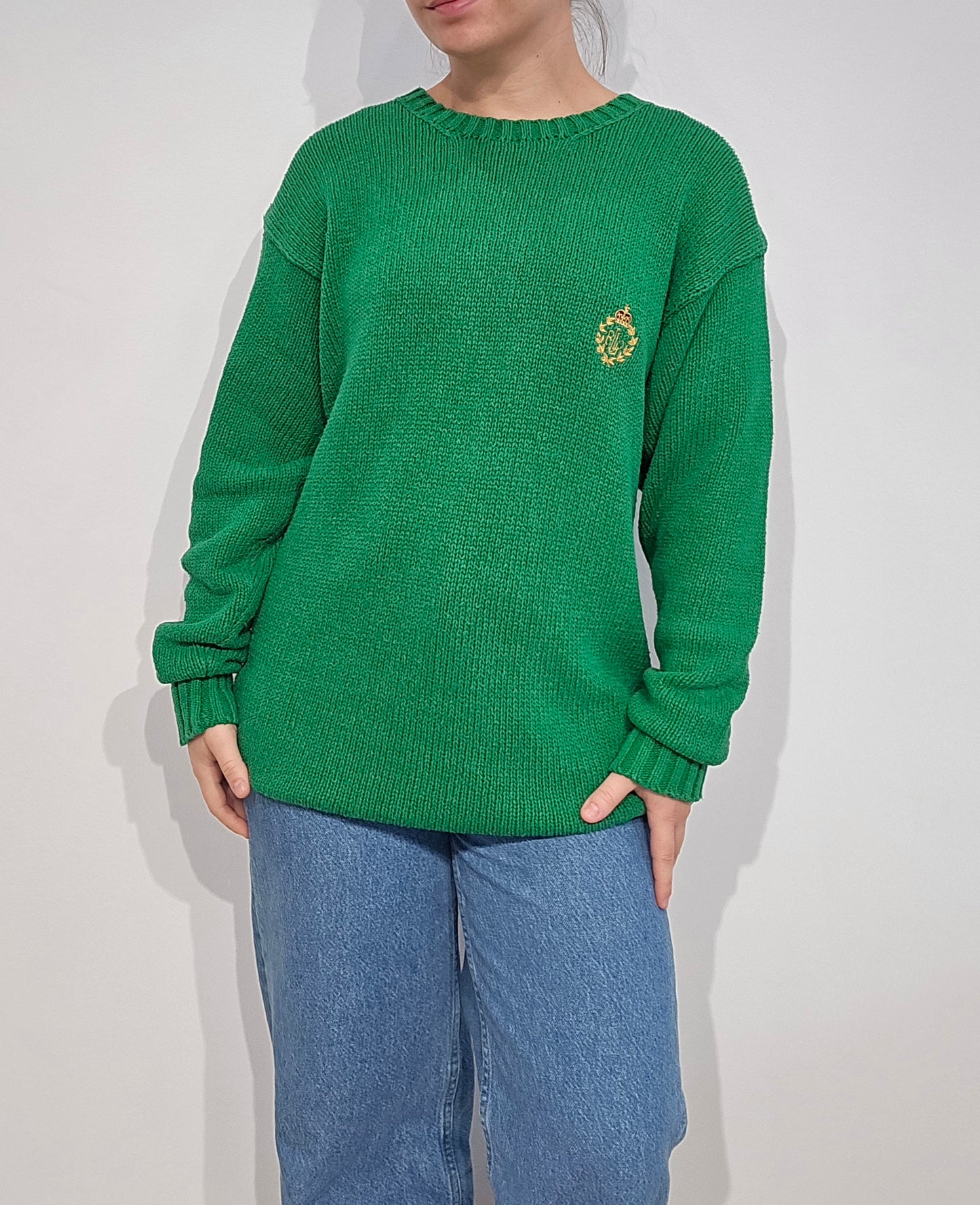 Pull en maille verte des années 90' - M/L