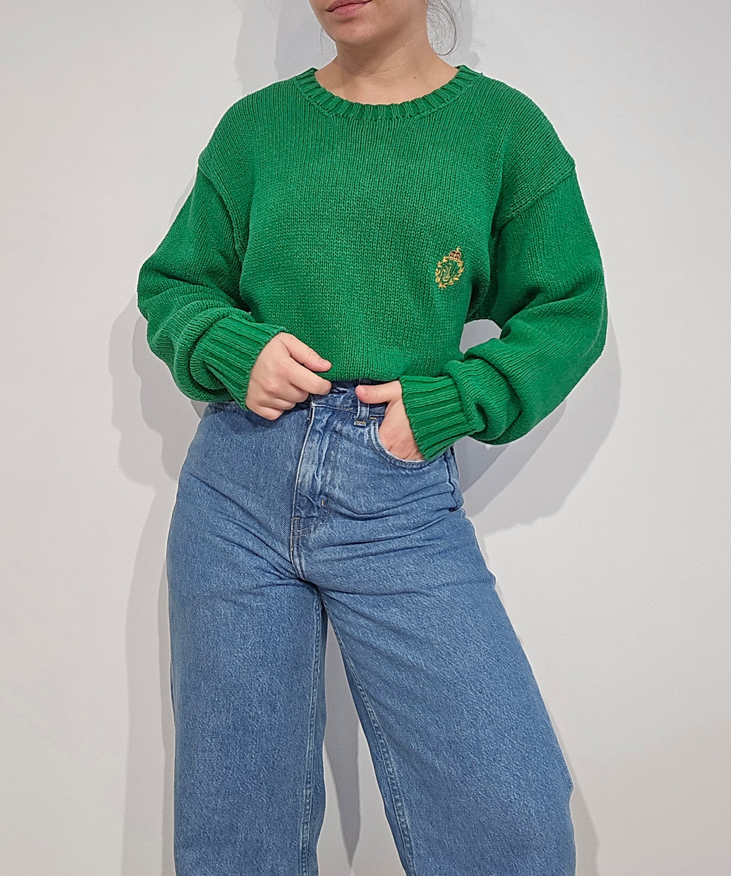 Pull en maille verte des années 90' - M/L