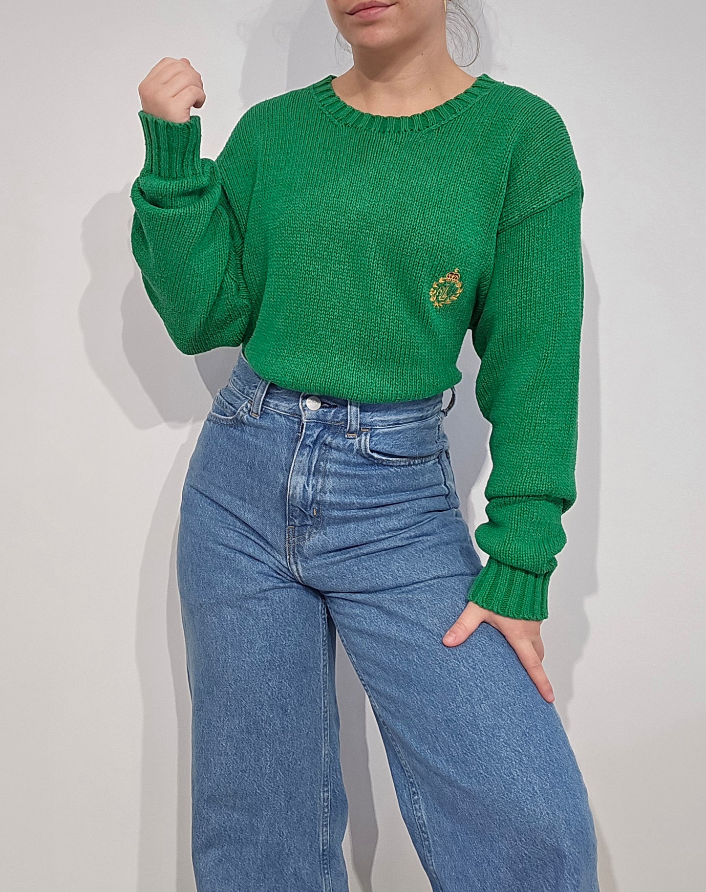 Pull en maille verte des années 90' - M/L