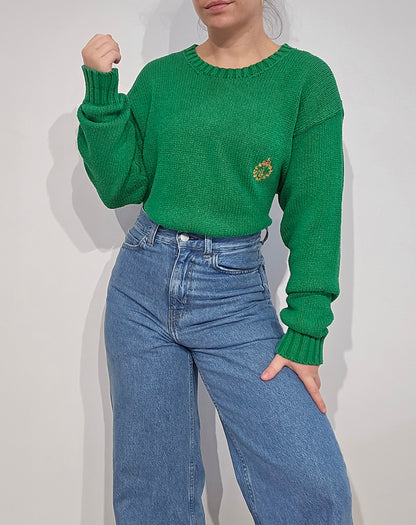 Pull en maille verte des années 90' - M/L