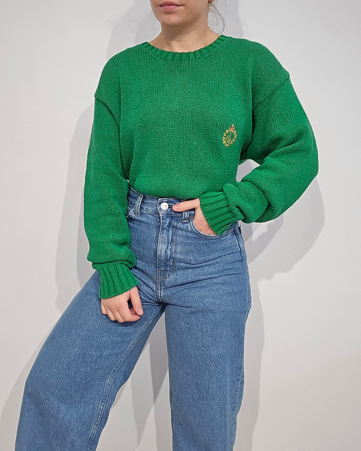 Pull en maille verte des années 90' - M/L