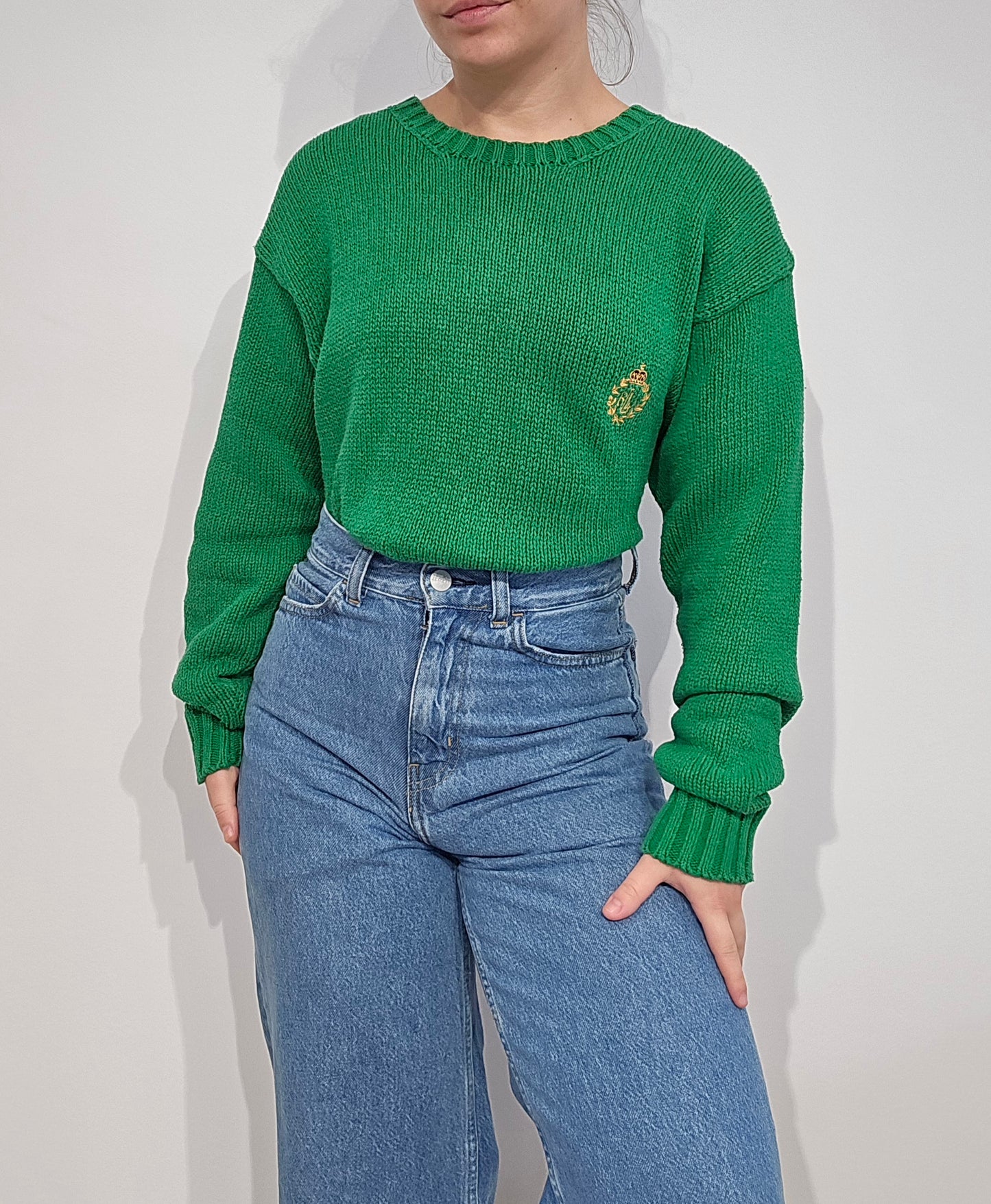 Pull en maille verte des années 90' - M/L