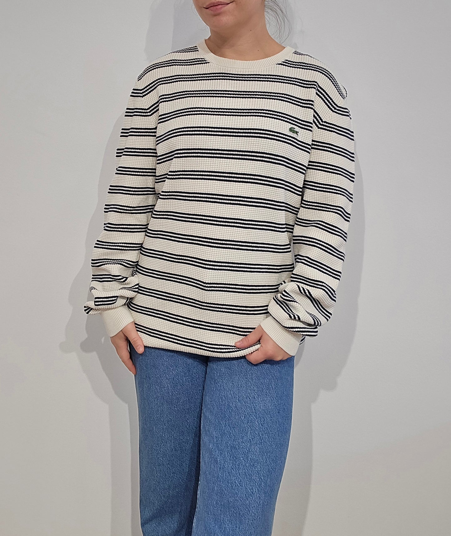 Pull en coton style marinière en maille piquée - L