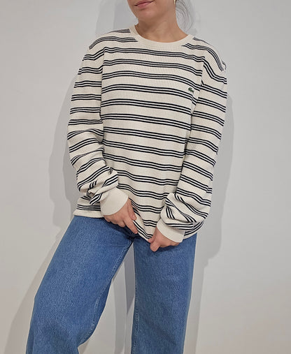 Pull en coton style marinière en maille piquée - L