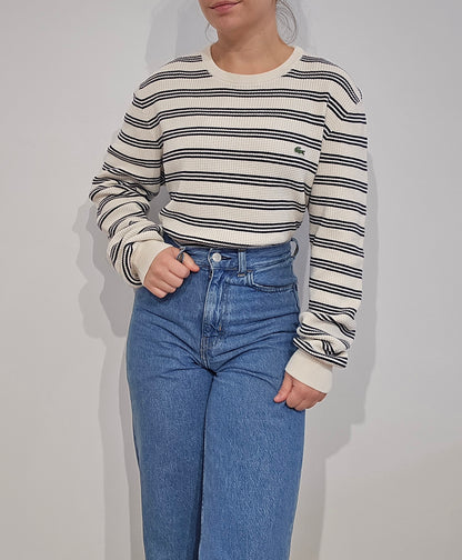Pull en coton style marinière en maille piquée - L