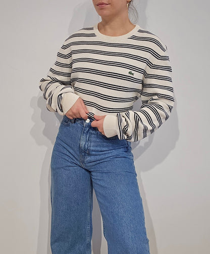 Pull en coton style marinière en maille piquée - L