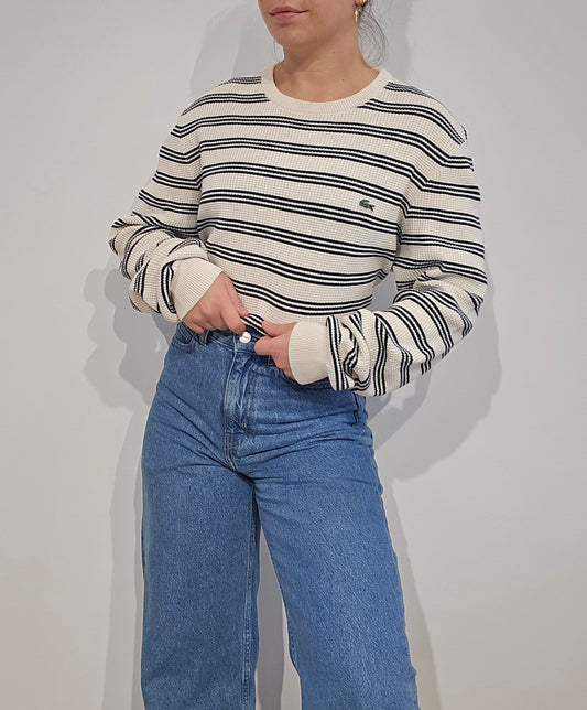 Pull en coton style marinière en maille piquée - L