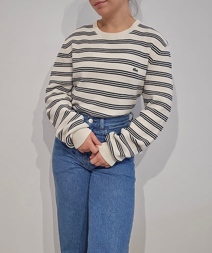 Pull en coton style marinière en maille piquée - L