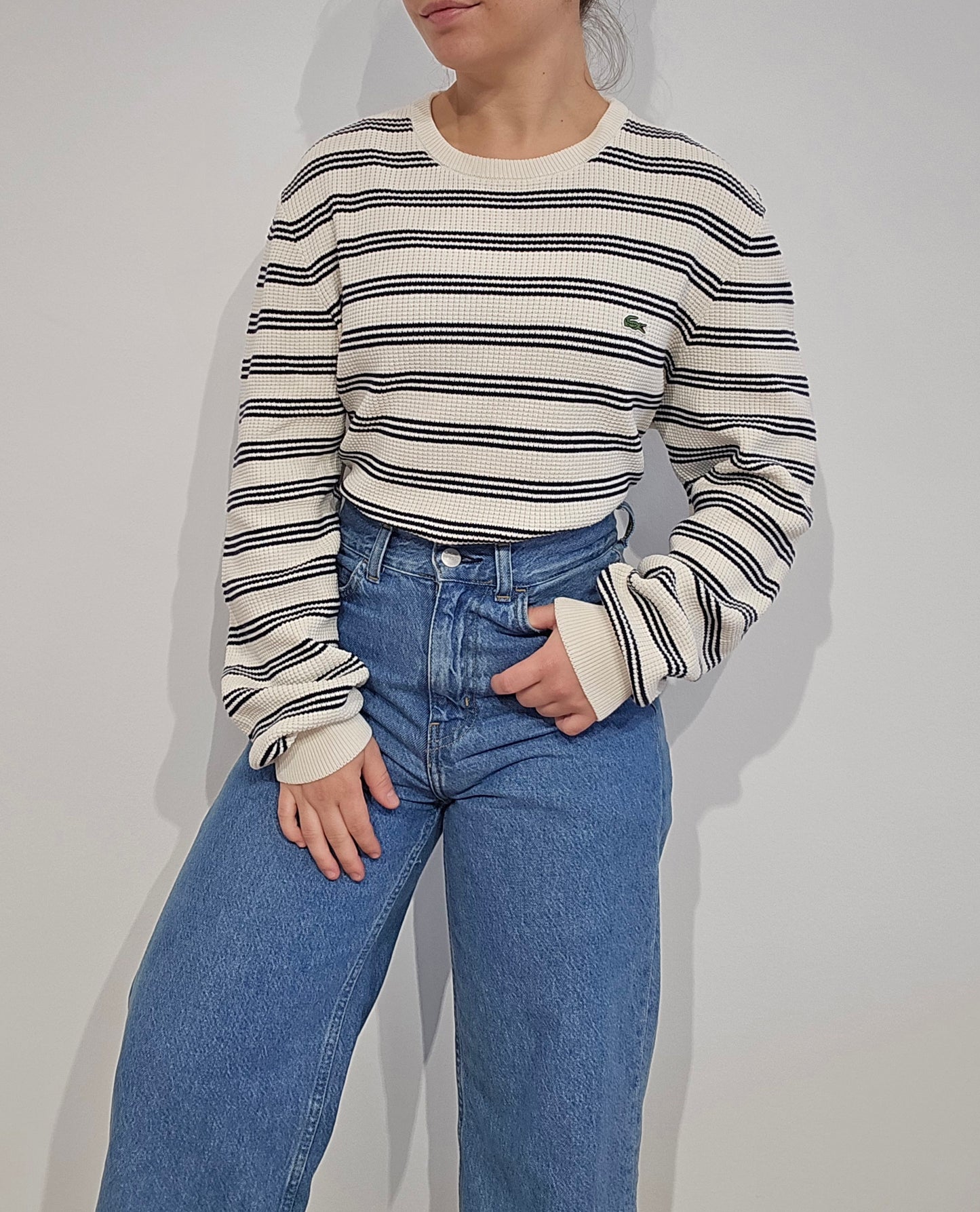 Pull en coton style marinière en maille piquée - L