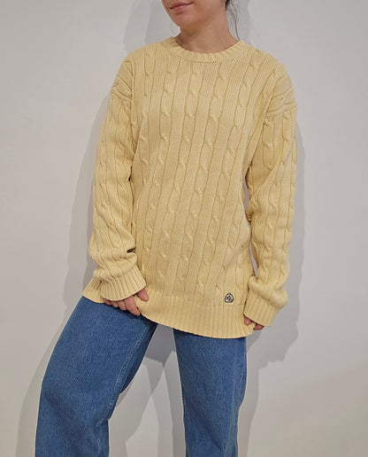 Pull en maille torsadée jaune vintage - XL
