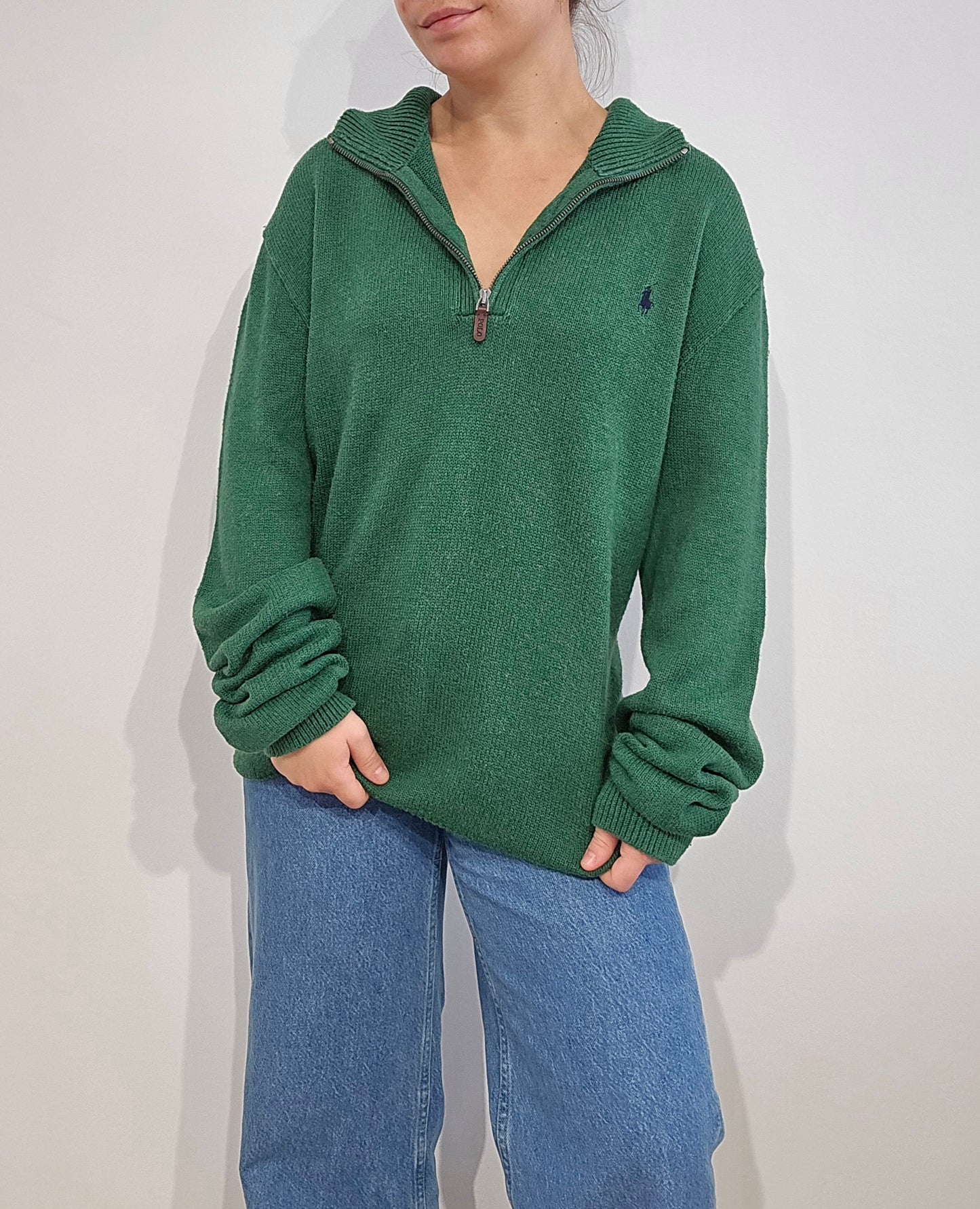 Pull camionneur Ralph Lauren en maille vert - XL