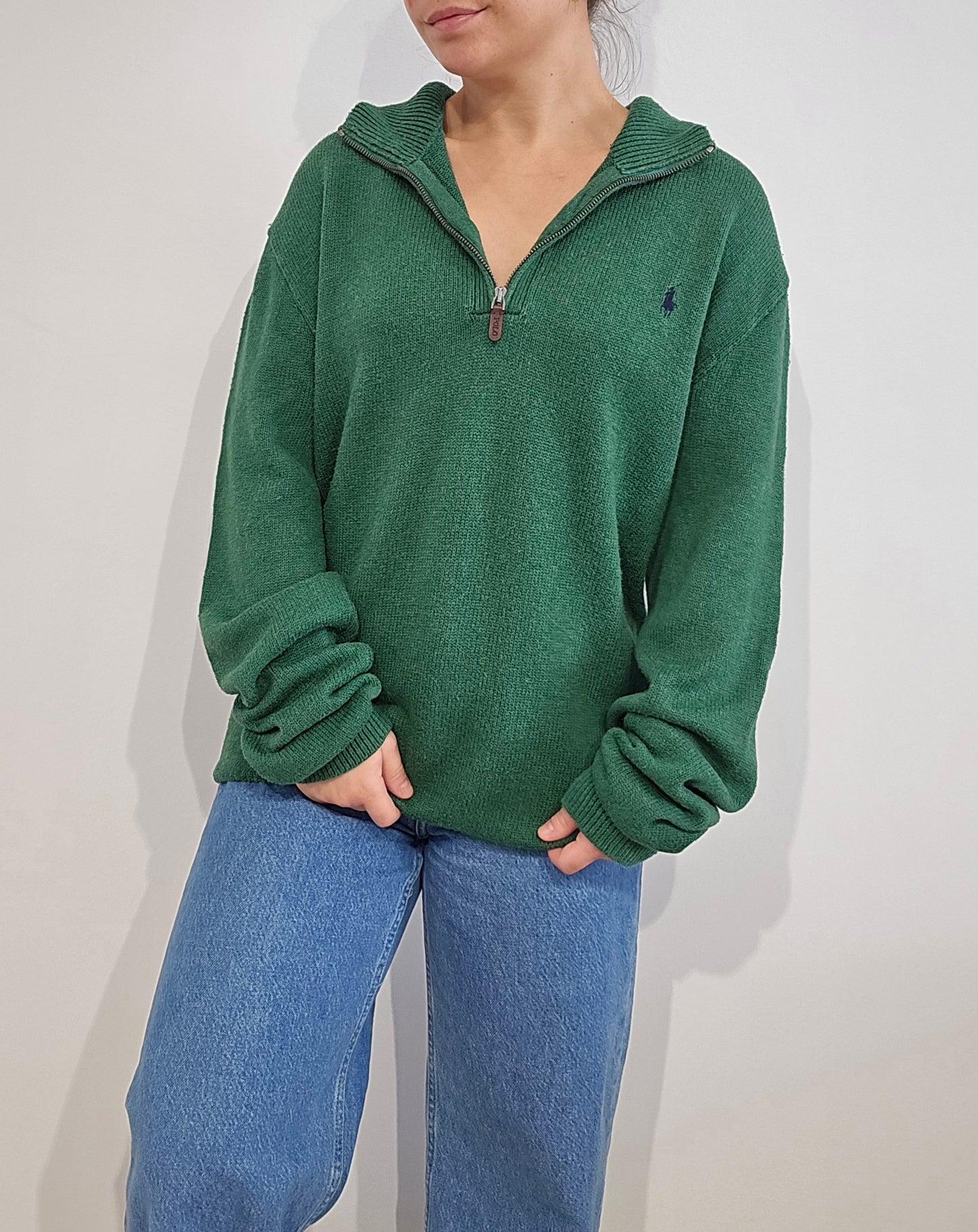 Pull camionneur Ralph Lauren en maille vert - XL