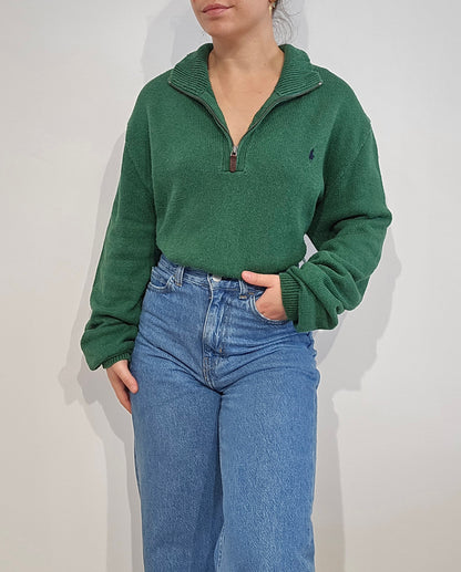 Pull camionneur Ralph Lauren en maille vert - XL