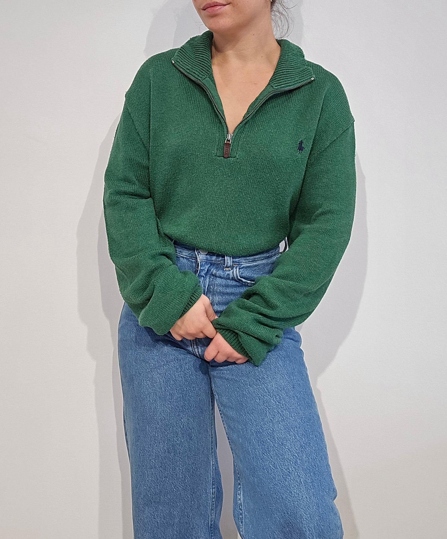 Pull camionneur Ralph Lauren en maille vert - XL