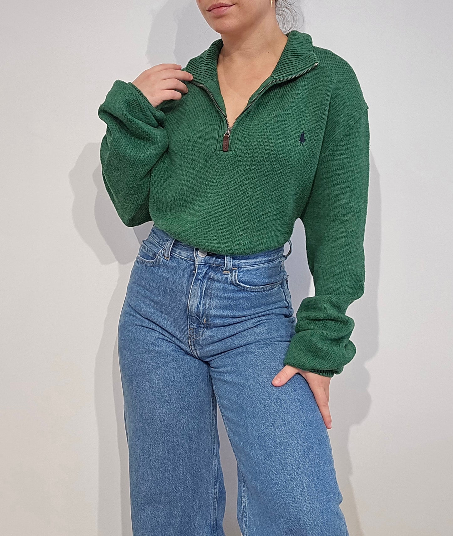 Pull camionneur Ralph Lauren en maille vert - XL