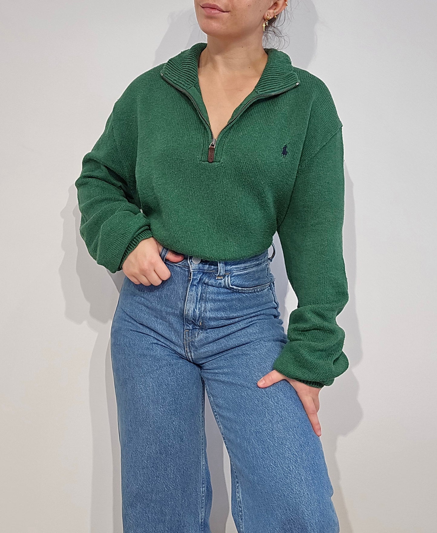 Pull camionneur Ralph Lauren en maille vert - XL