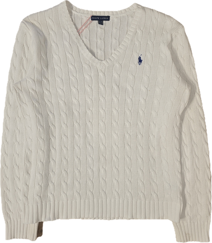 Pull col V en maille torsadée blanc - M/L