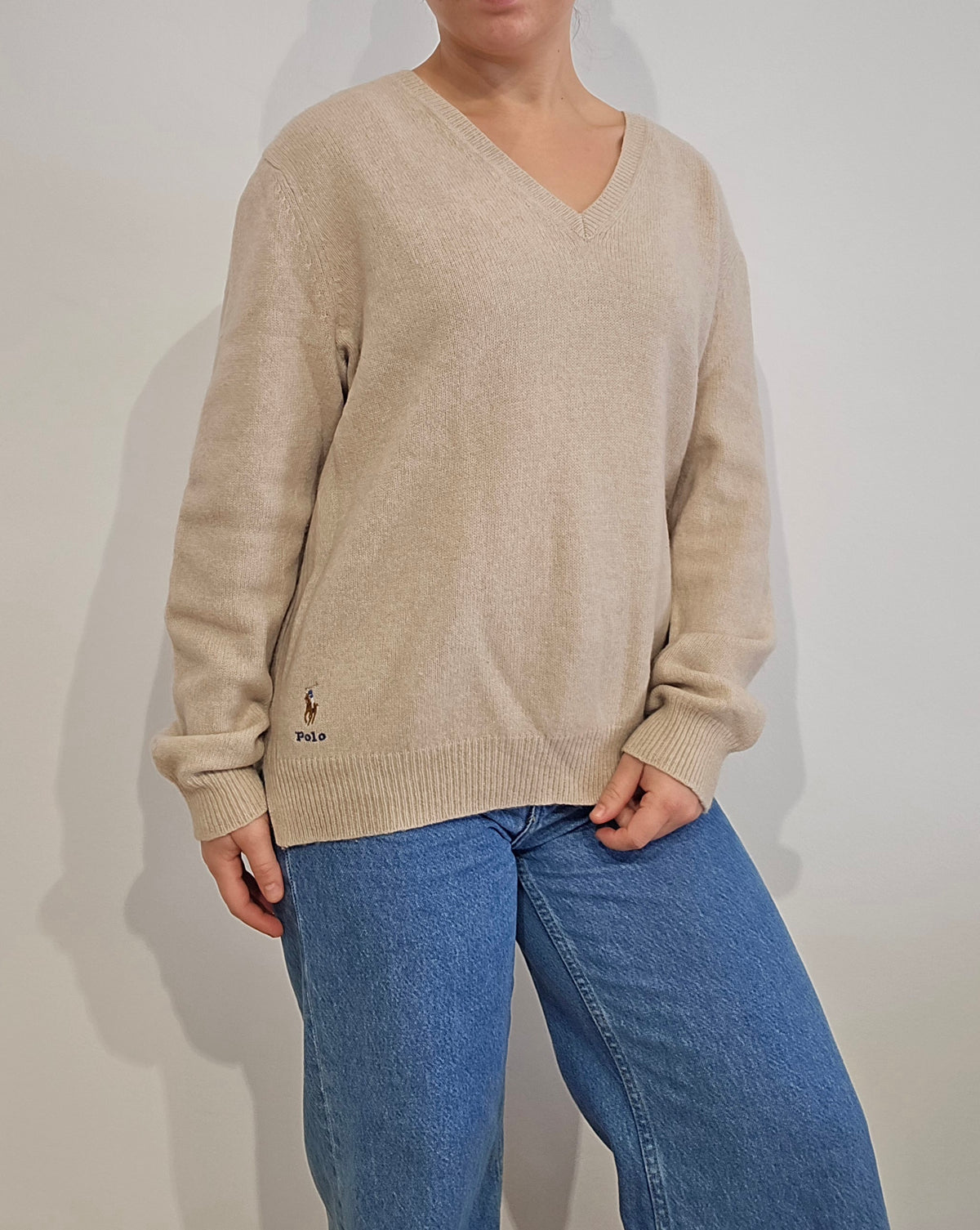 Pull col rond en maille marron - L