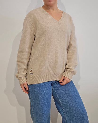 Pull col rond en maille marron - L