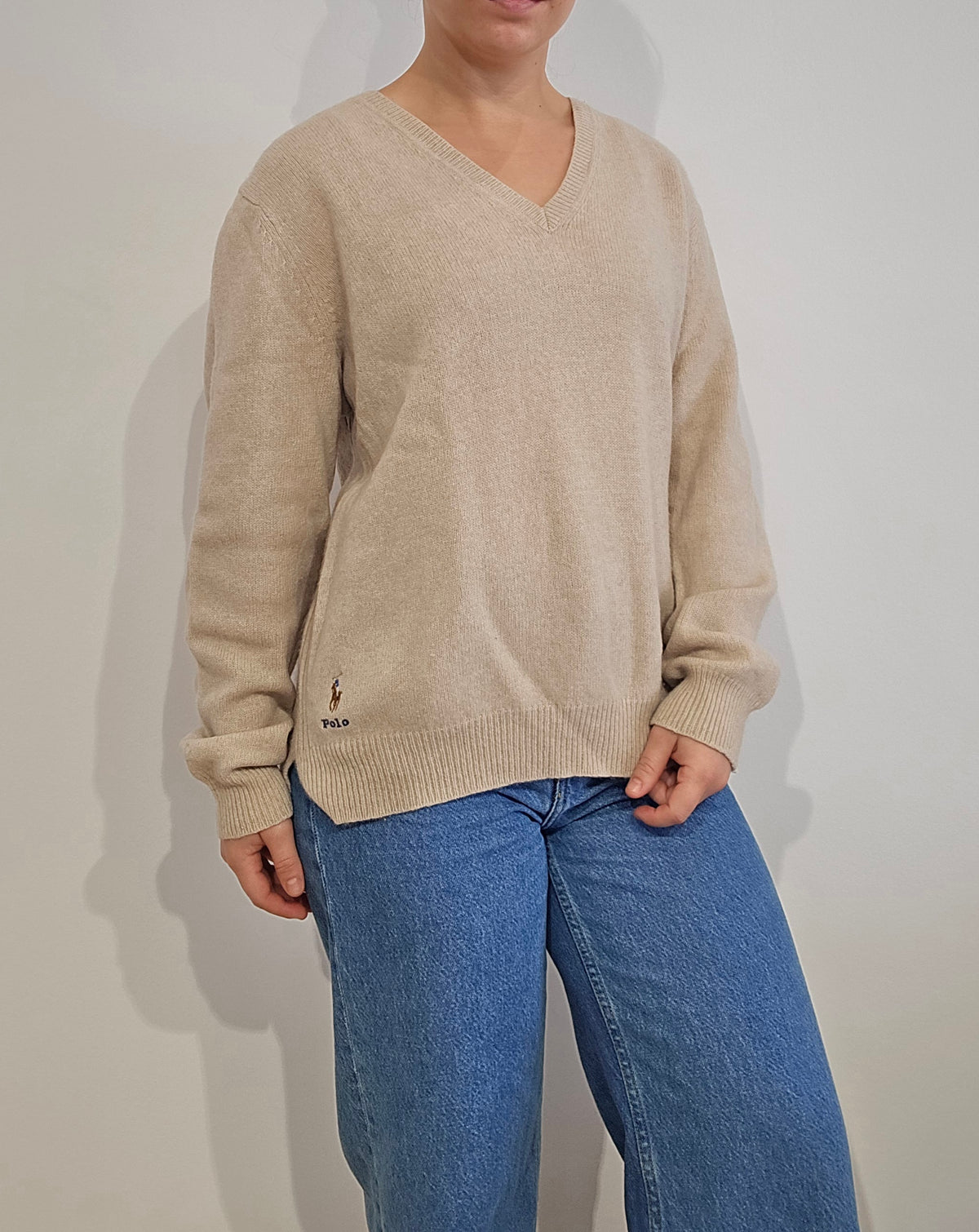 Pull col rond en maille marron - L