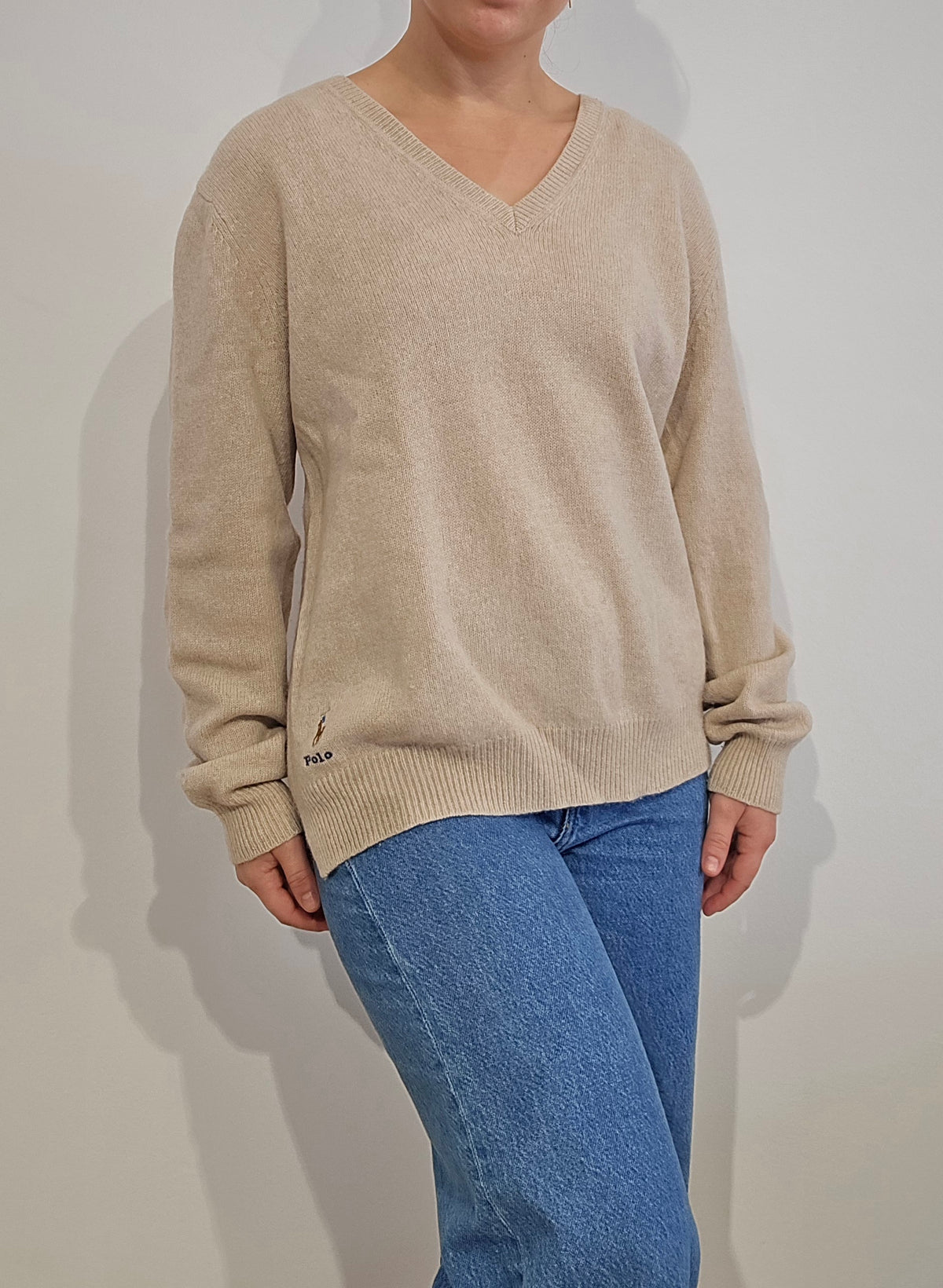 Pull col rond en maille marron - L