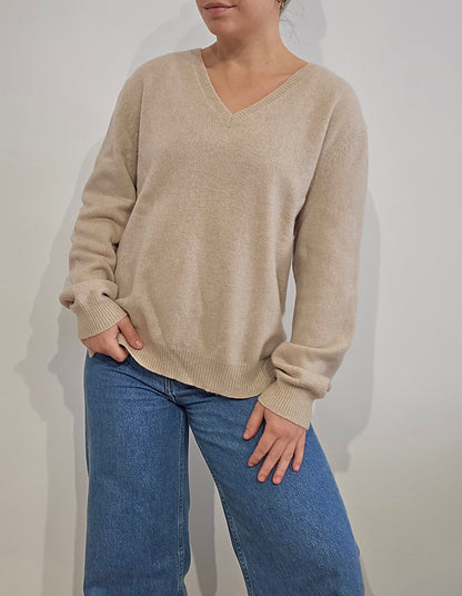 Pull col rond en maille marron - L