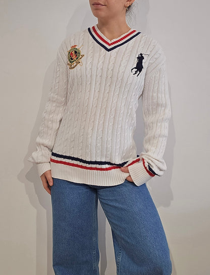 Pull torsadé blanc brodé - S/M