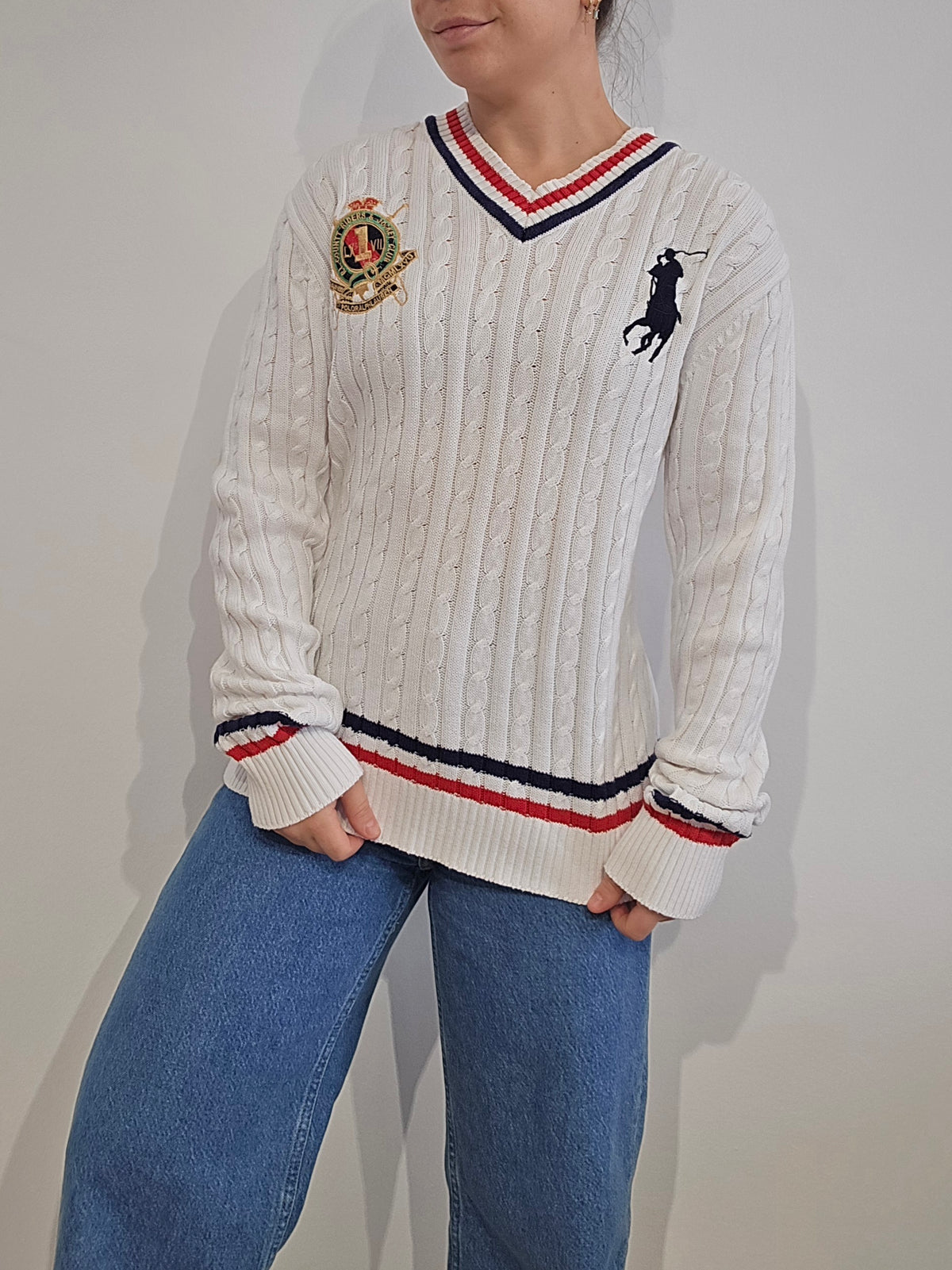 Pull torsadé blanc brodé - S/M
