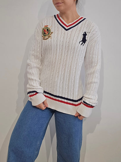 Pull torsadé blanc brodé - S/M